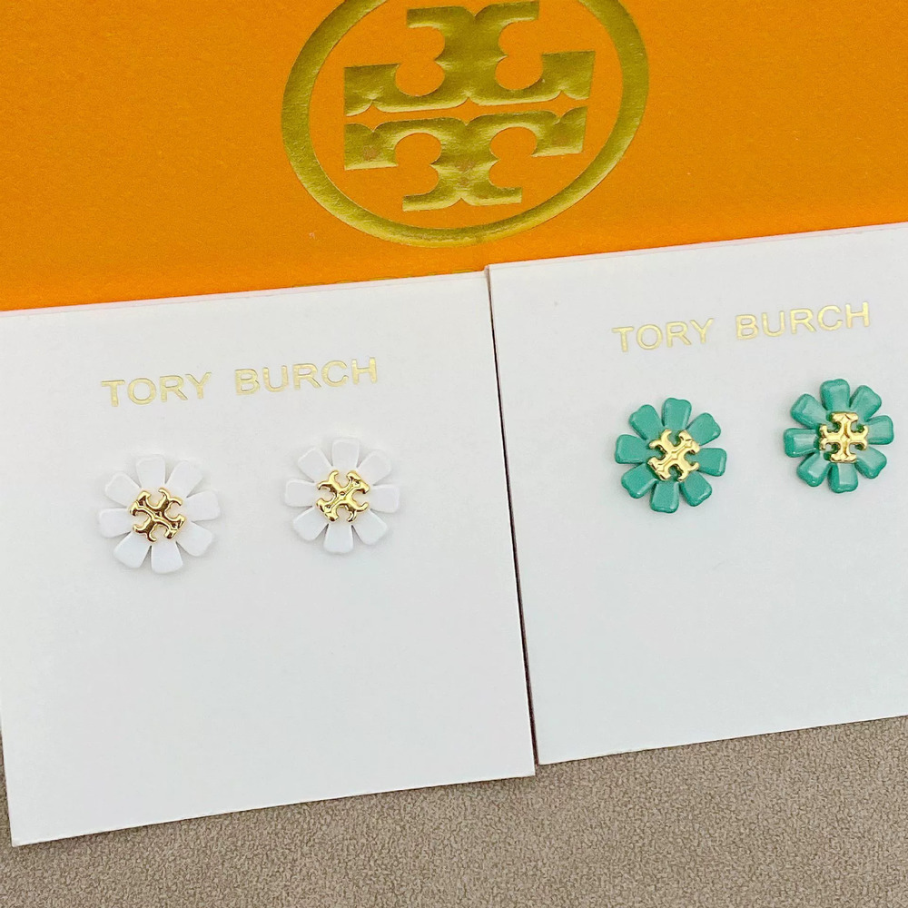 Tory Burch Gold Plated Floral Earrings Pair